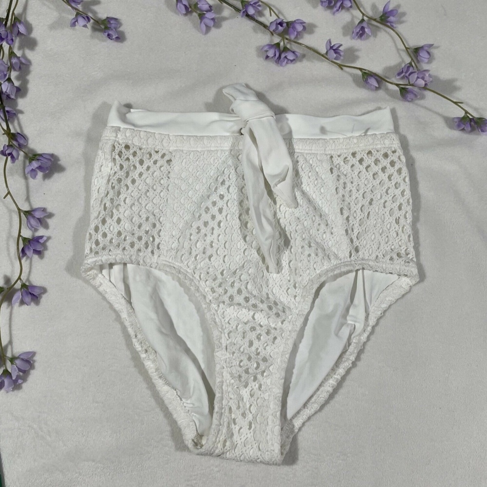 NEW Robin Piccone [ Small‎ ] Mesh High Waisted Front Tie Bikini Bottom White